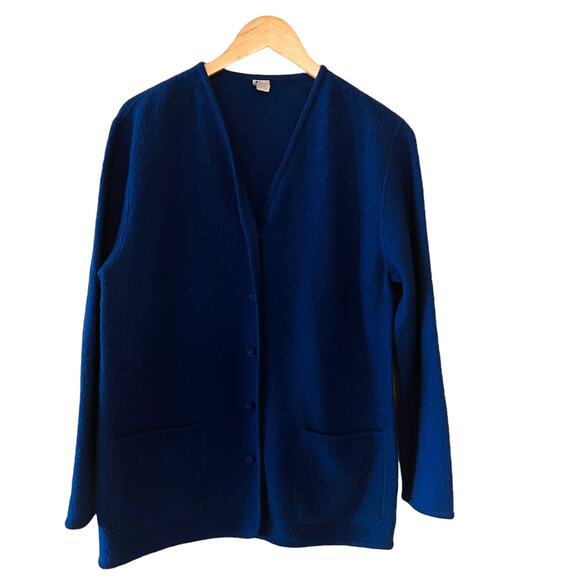 Land’s End Wool Button Up Long Cardigan Size 10 Blue - Picture 1 of 8
